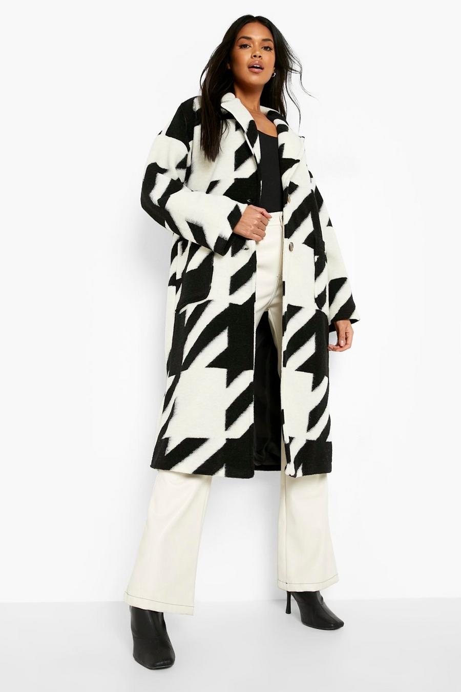 Black Oversized Dogtooth Wool Look Coat image number 1