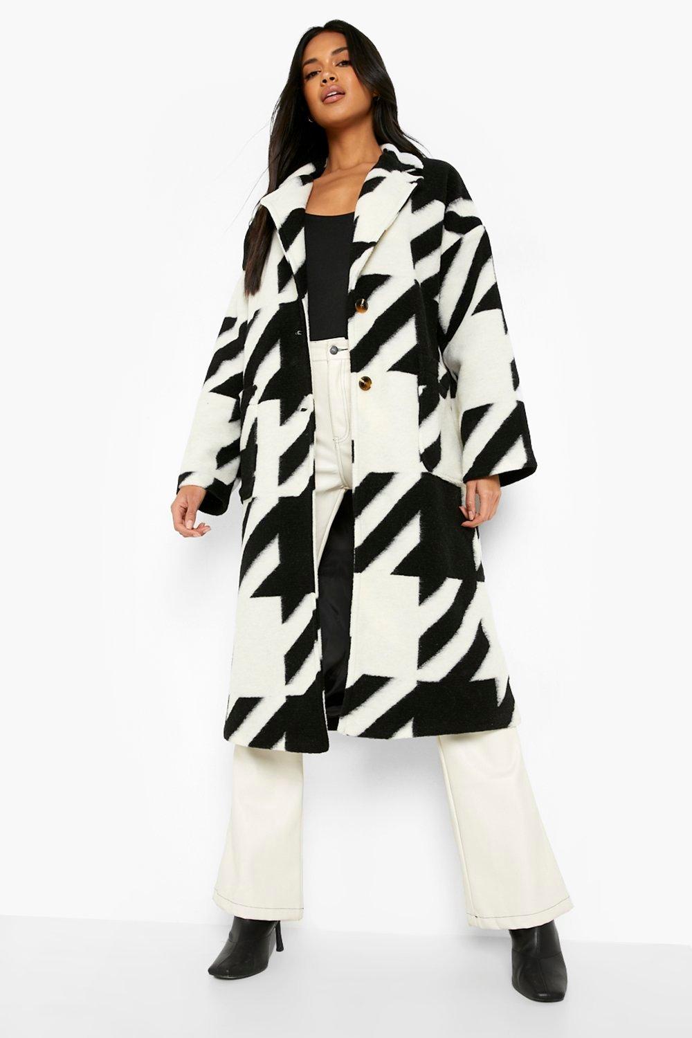 Oversized Dogtooth Wool Look Coat