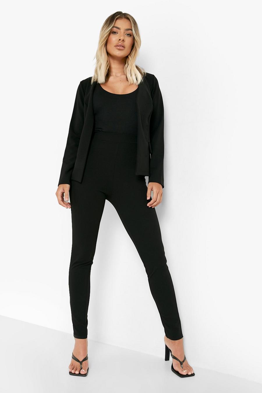 Black Collarless Fitted Blazer & Skinny Trousers image number 1