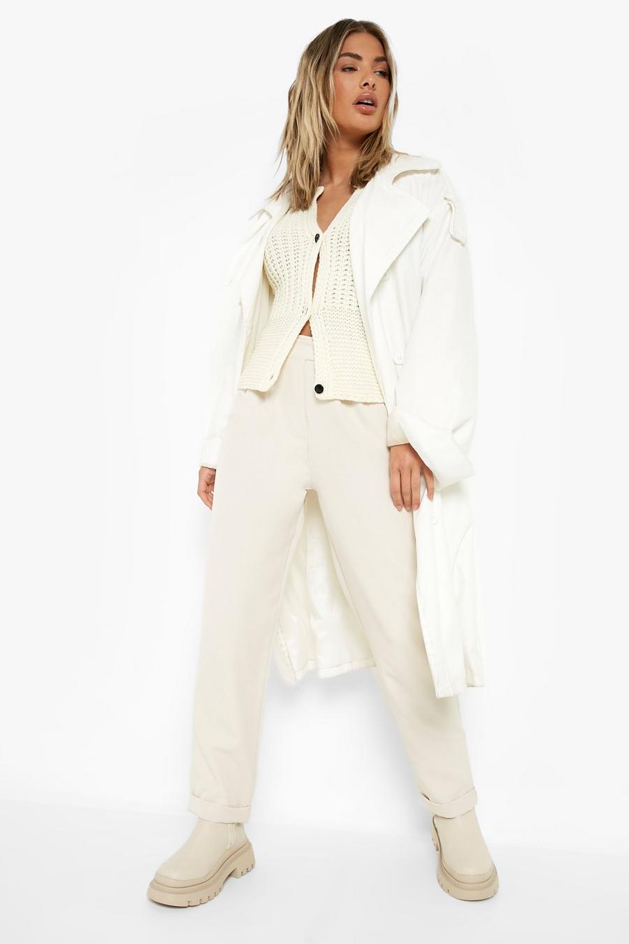 Ecru white Pleat Front Relaxed Fit Pants