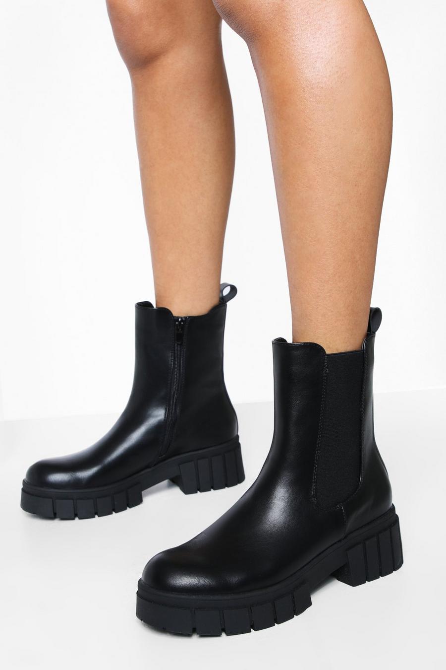 Black Heeled Cleated Sole Chelsea Boots image number 1