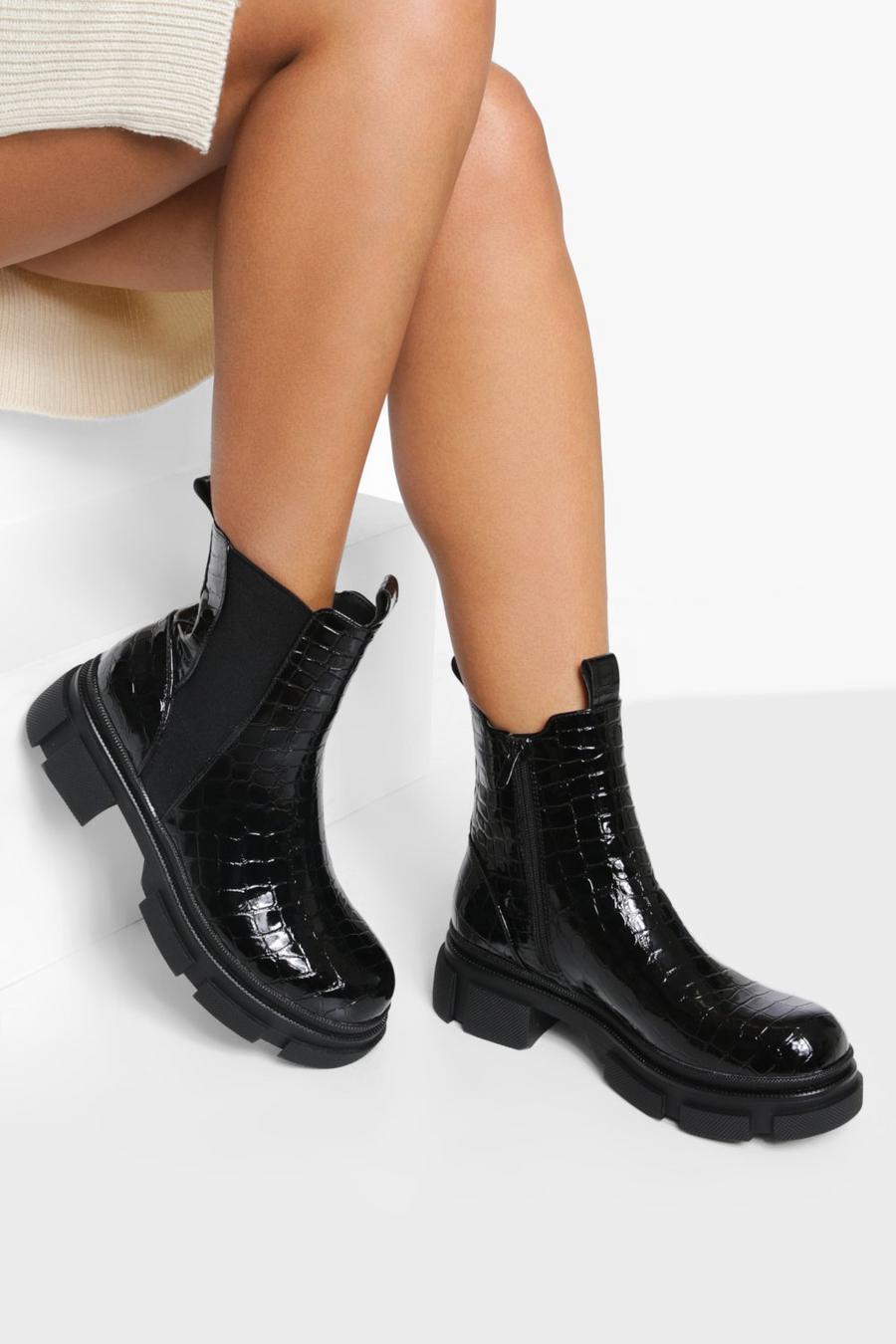 Black Lug Sole Patent Croc Chelsea Boot image number 1
