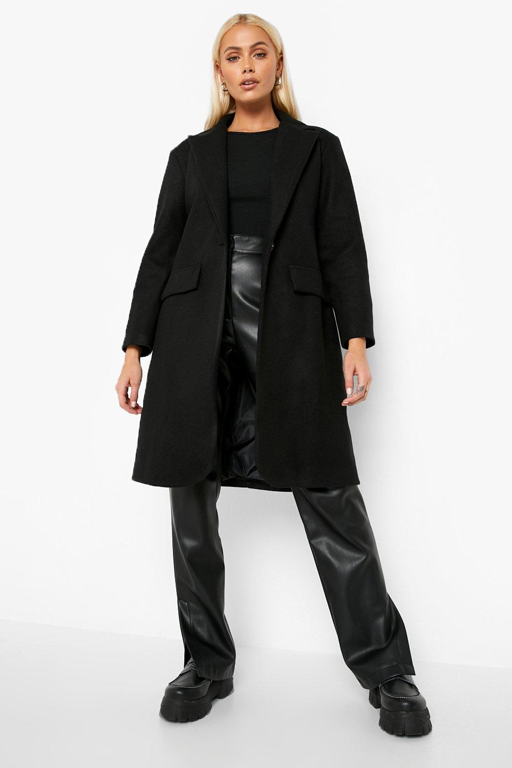 Ladies black belted wool coat best sale