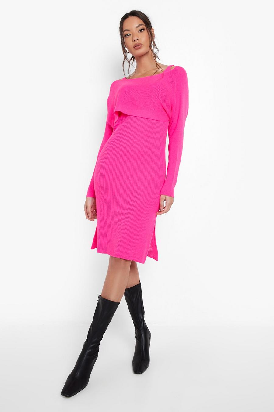 Pink Super Crop Overlay Top And Dress Set image number 1