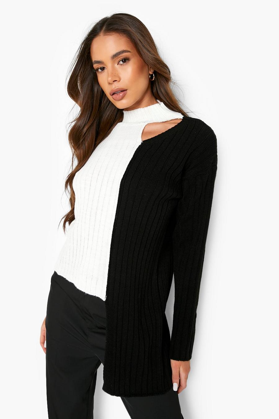Black Cut Out Asymmetric Sweater image number 1