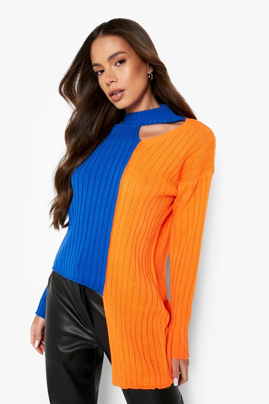 Cobalt blue Cut Out Asymmetric Sweater