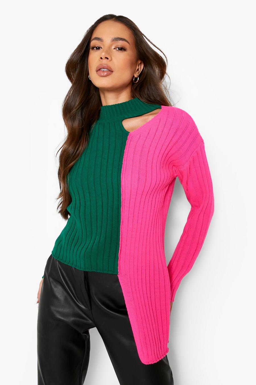Green Cut Out Asymmetric Sweater image number 1