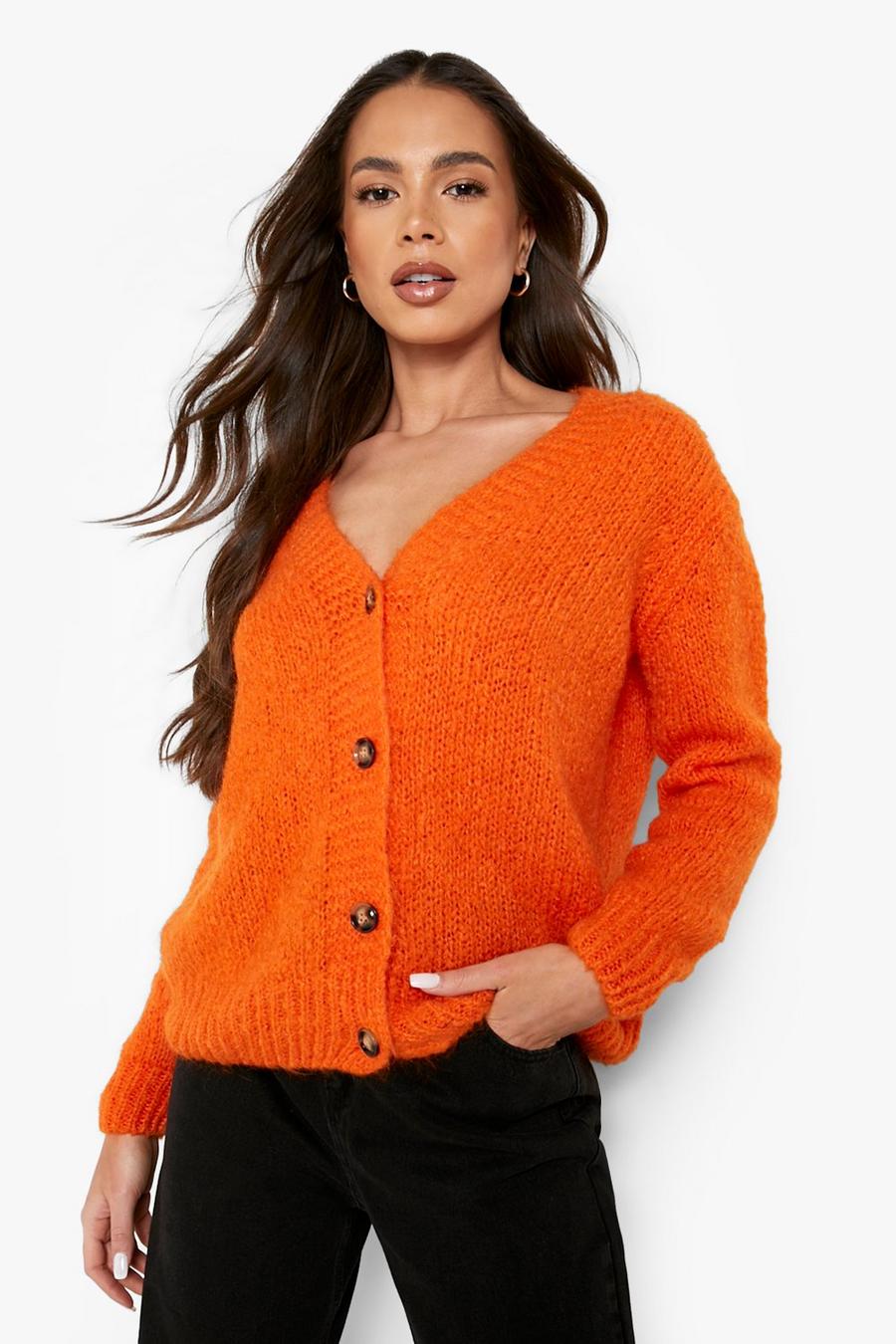 Orange Soft Knit Oversized Boyfriend Cardigan image number 1