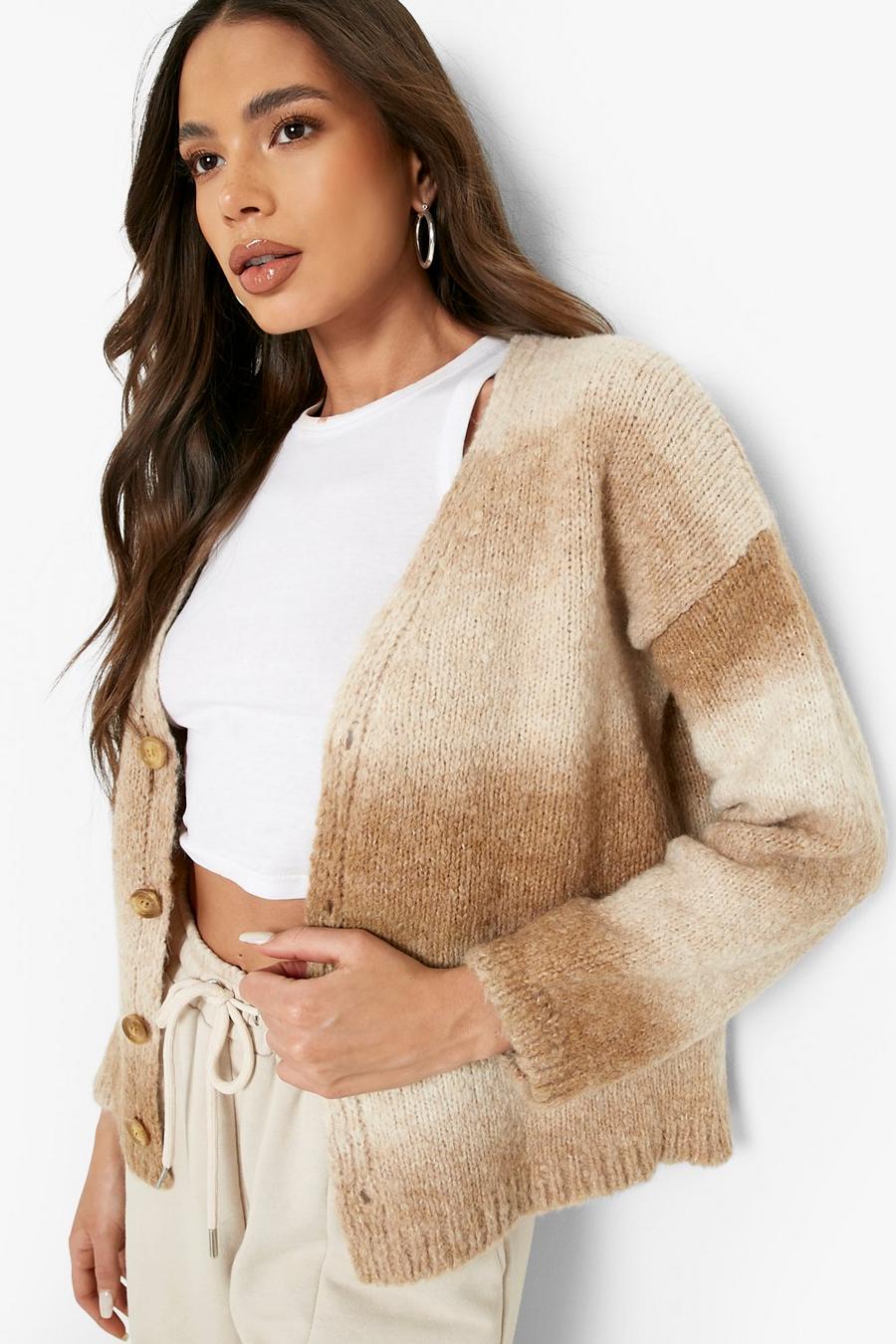 Stone beige Soft Knit Ombre Cardigan