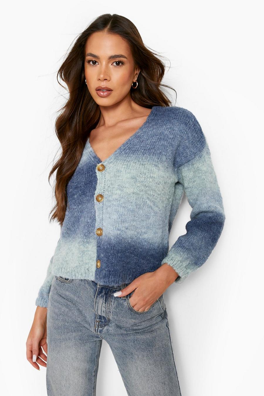 Teal Soft Knit Ombre Cardigan image number 1
