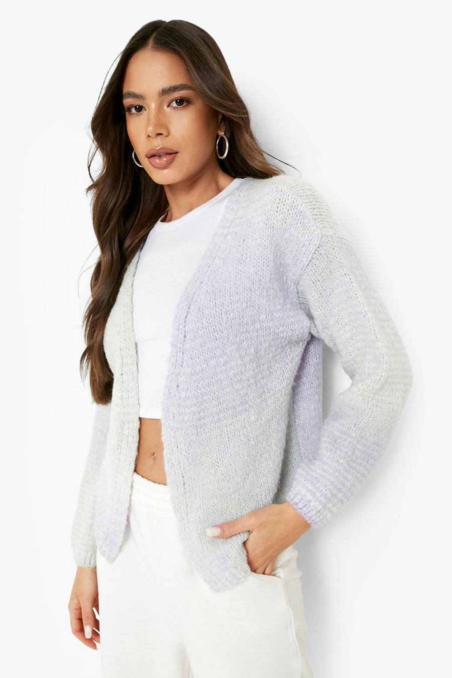 Lilac purple Soft Knit Ombre Edge To Edge Cardigan image number 1