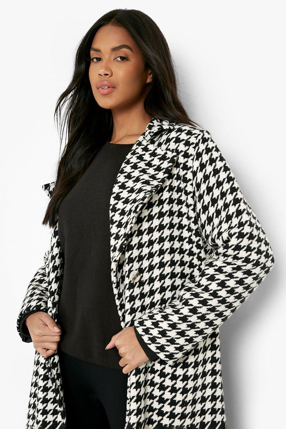 Women's Kourtney Kardashian Barker Dogtooth Oversized Wool Look Maxi ...