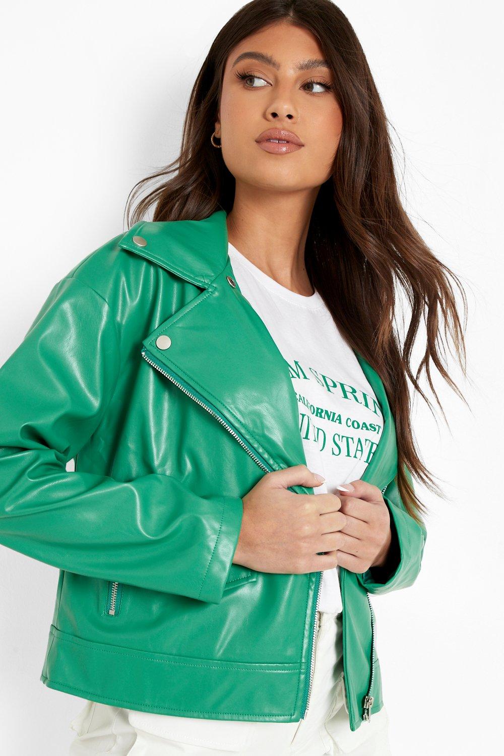 boohoo green leather jacket