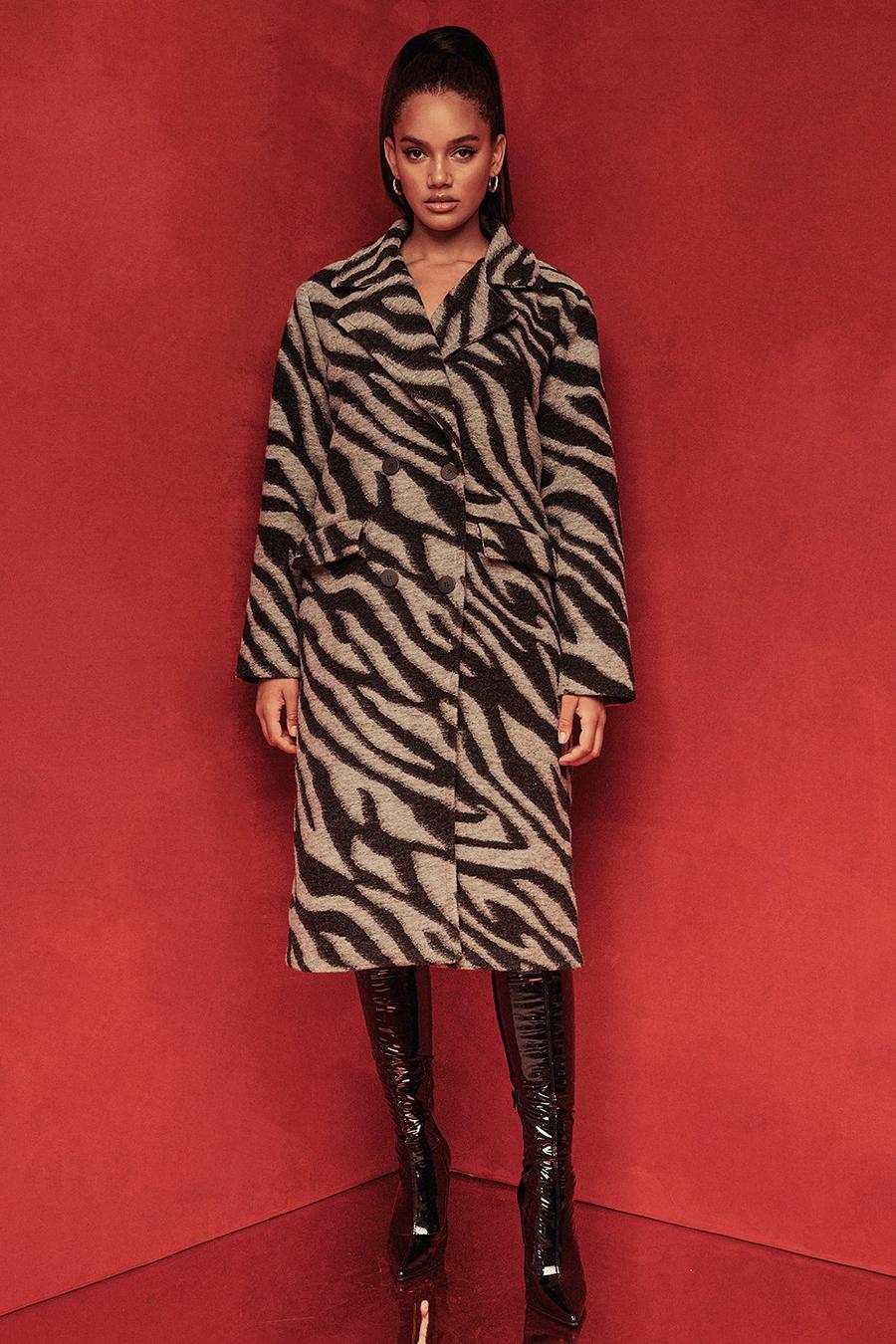 Black zebra wool look coat