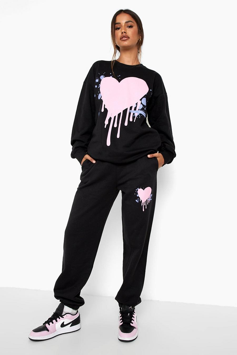 Black Drip Heart Sweater Tracksuit image number 1