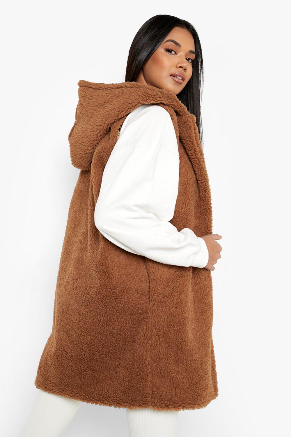 Teddy Faux Fur Longline Hooded Vest