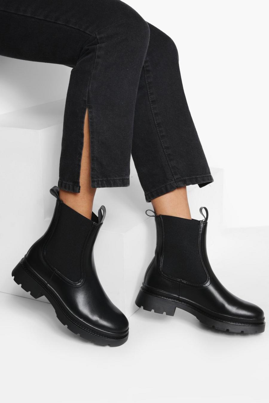 Black schwarz Wide Fit Rand Detail Chelsea Boots