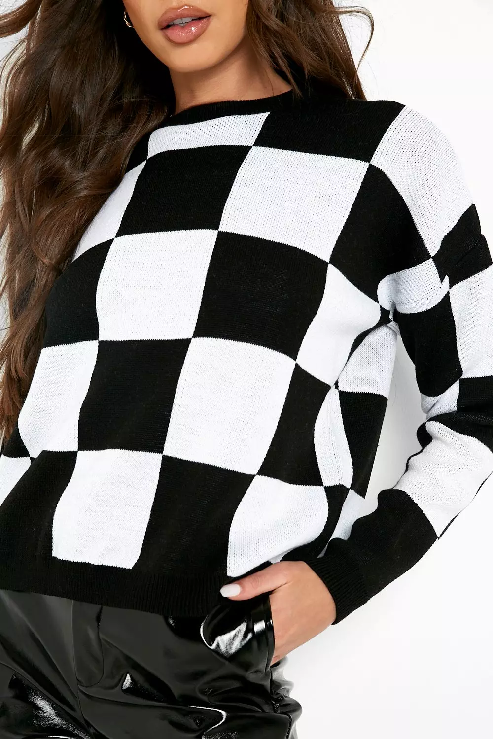 Black and shop white check jumper