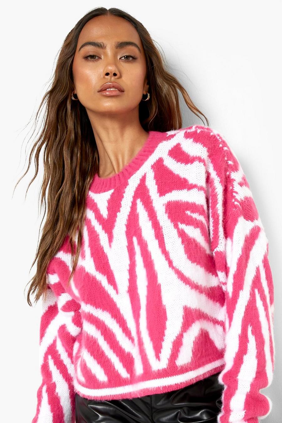Pink Zebra Print Sweater image number 1