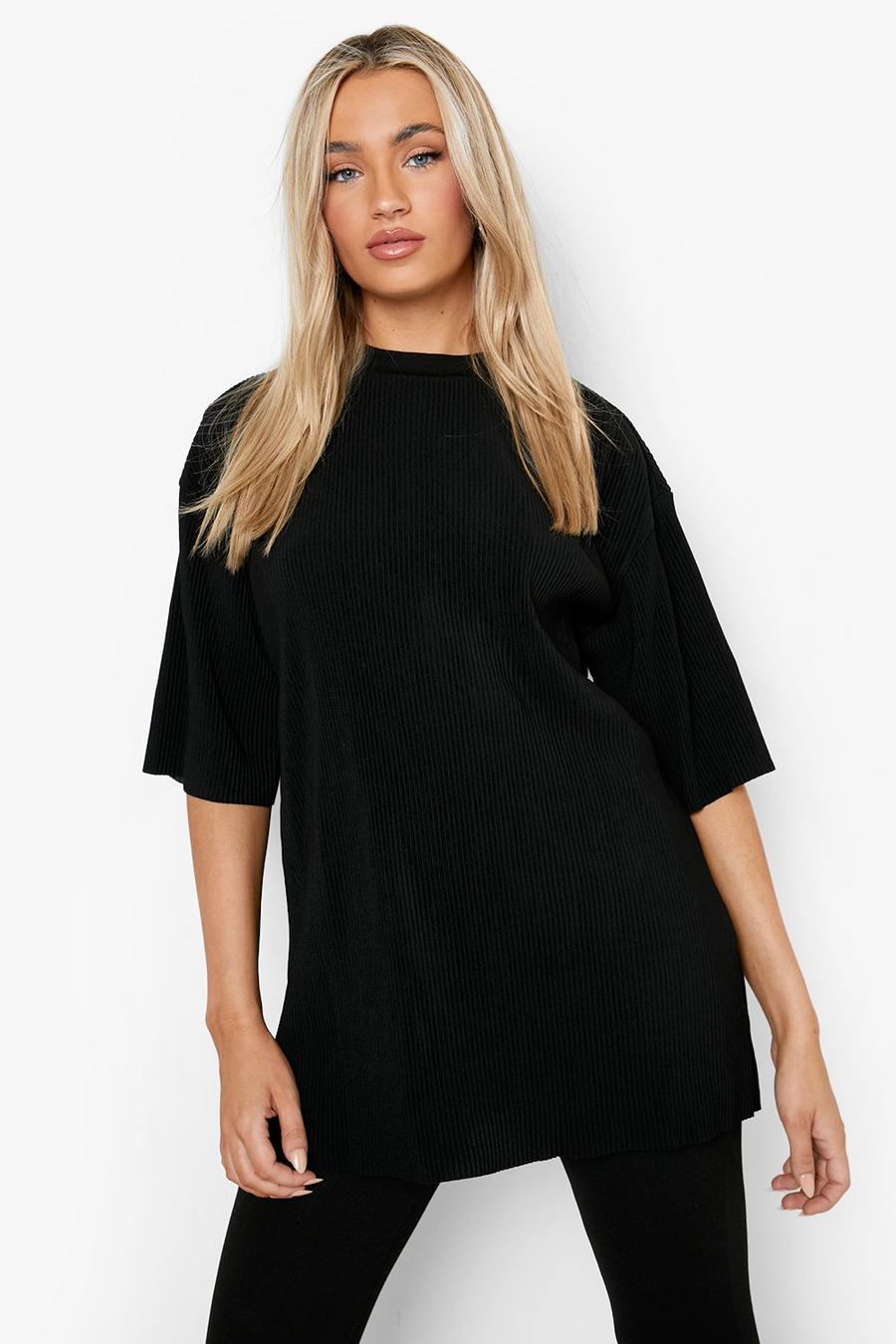 Black noir Oversized Premium Plisse T-Shirt image number 1