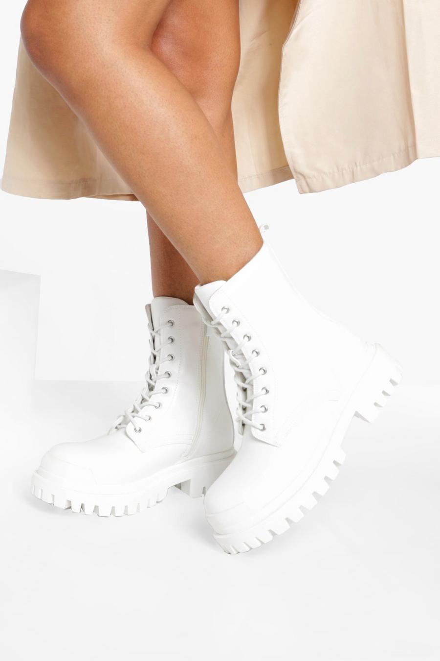 White Chunky Sole Combat Boots image number 1