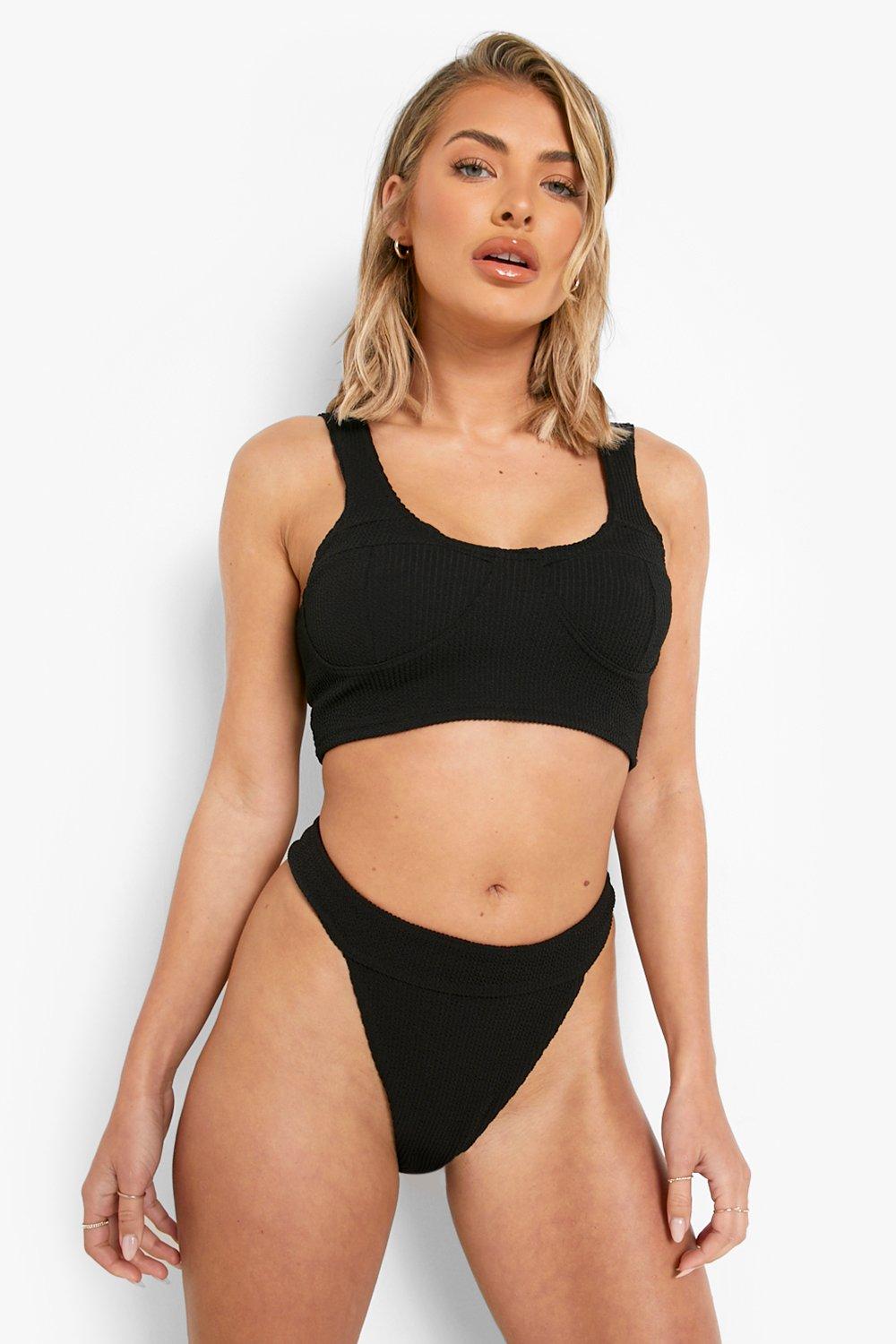 Crinkle Longline Bikini Top boohoo IE