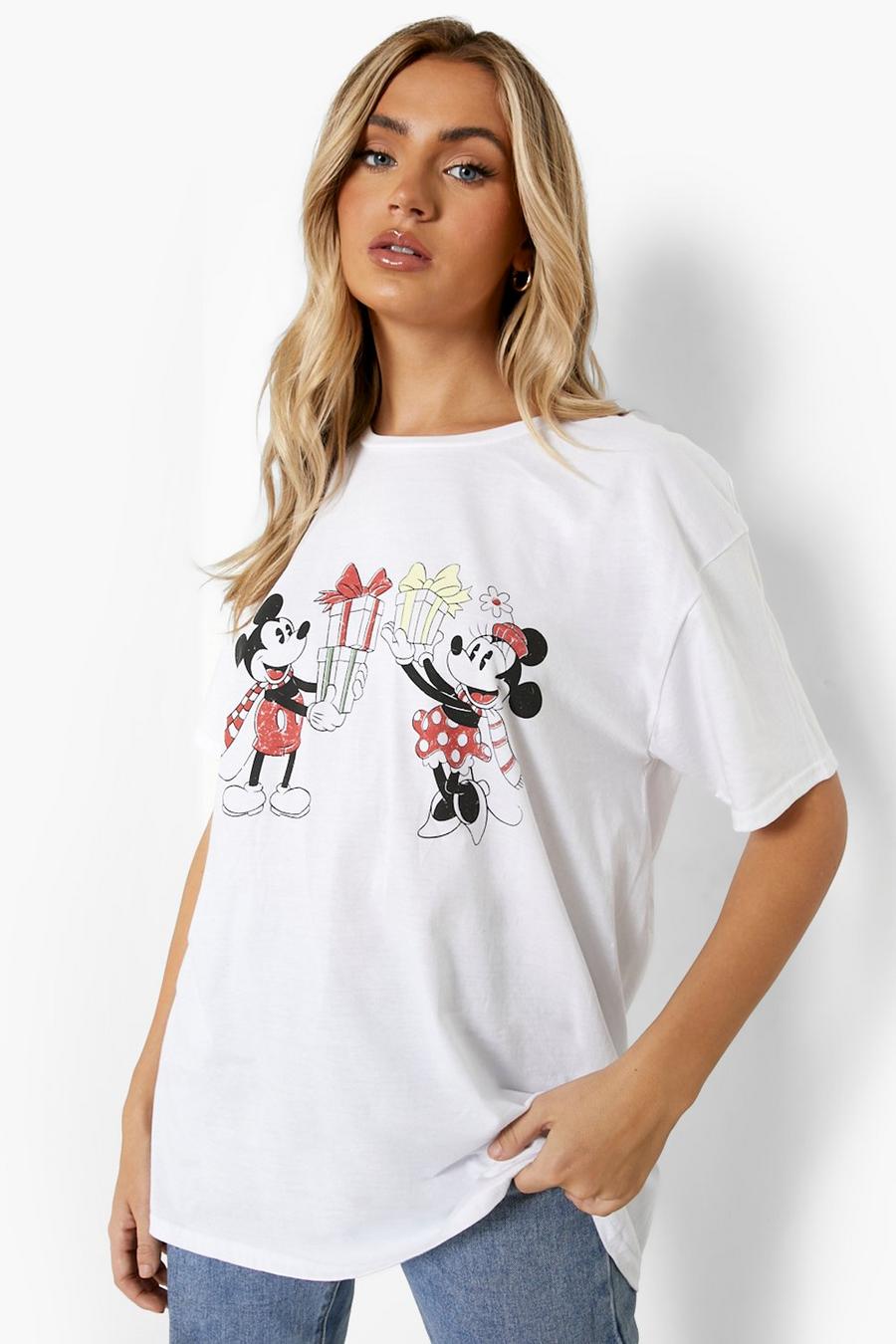 White Disney Christmas Mickey And Minnie T Shirt image number 1