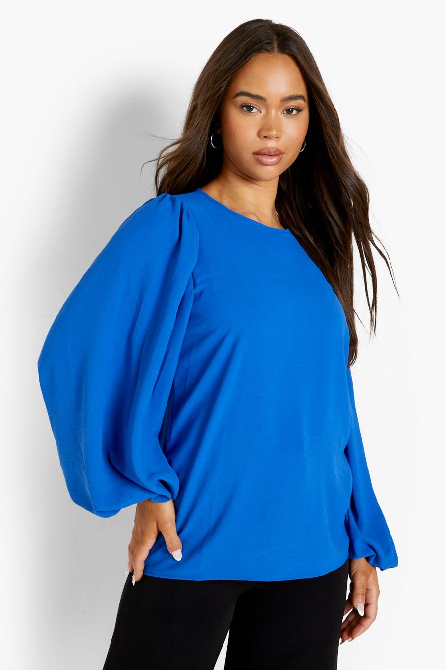 Cobalt Puff Sleeve Textured Blouse image number 1
