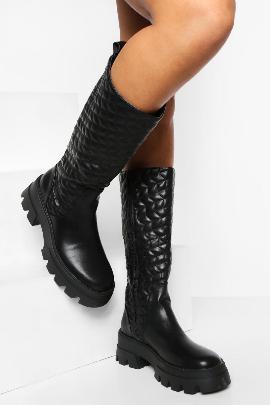 Black Quilted Calf High Chunky Boots image number 1