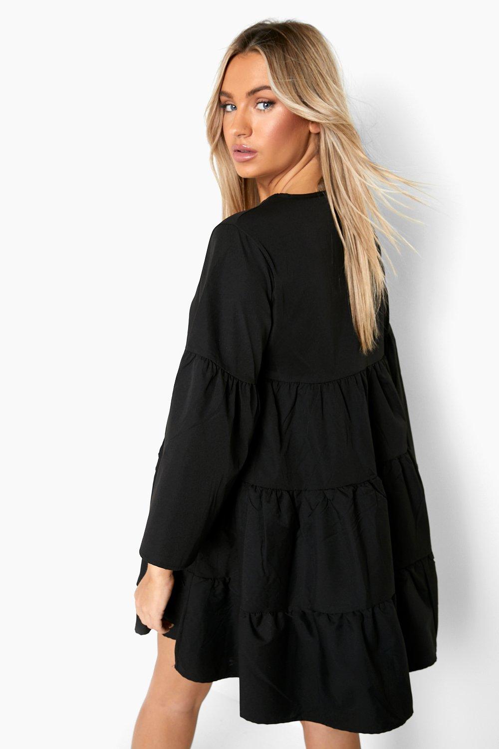 Boohoo black smock dress sale