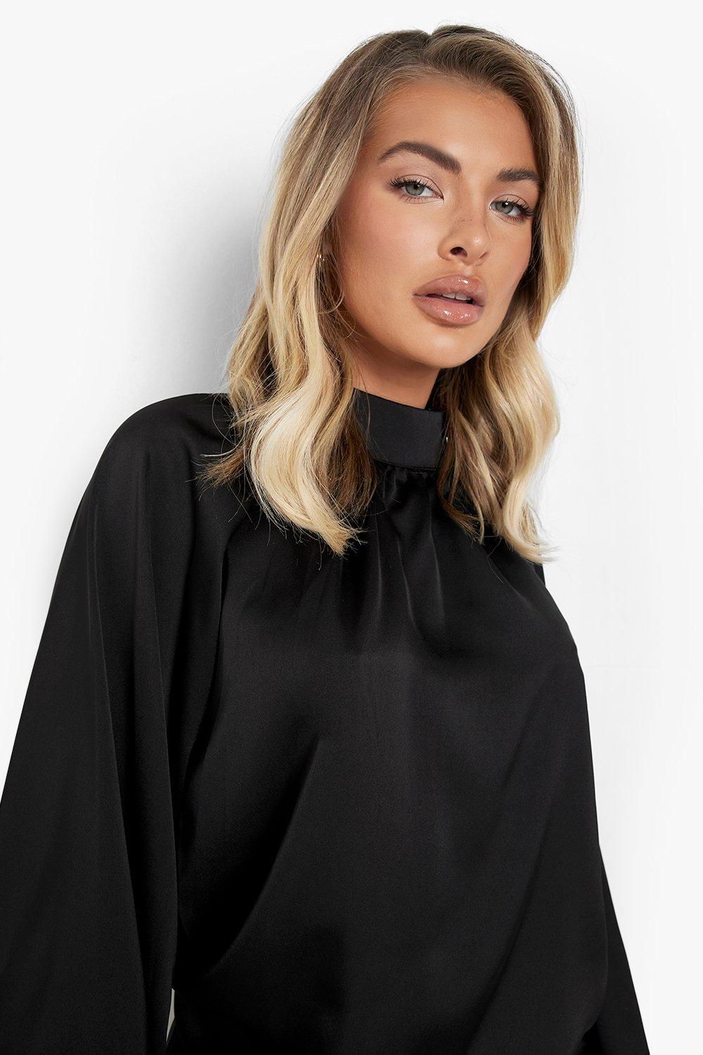 Black high shop neck blouse uk