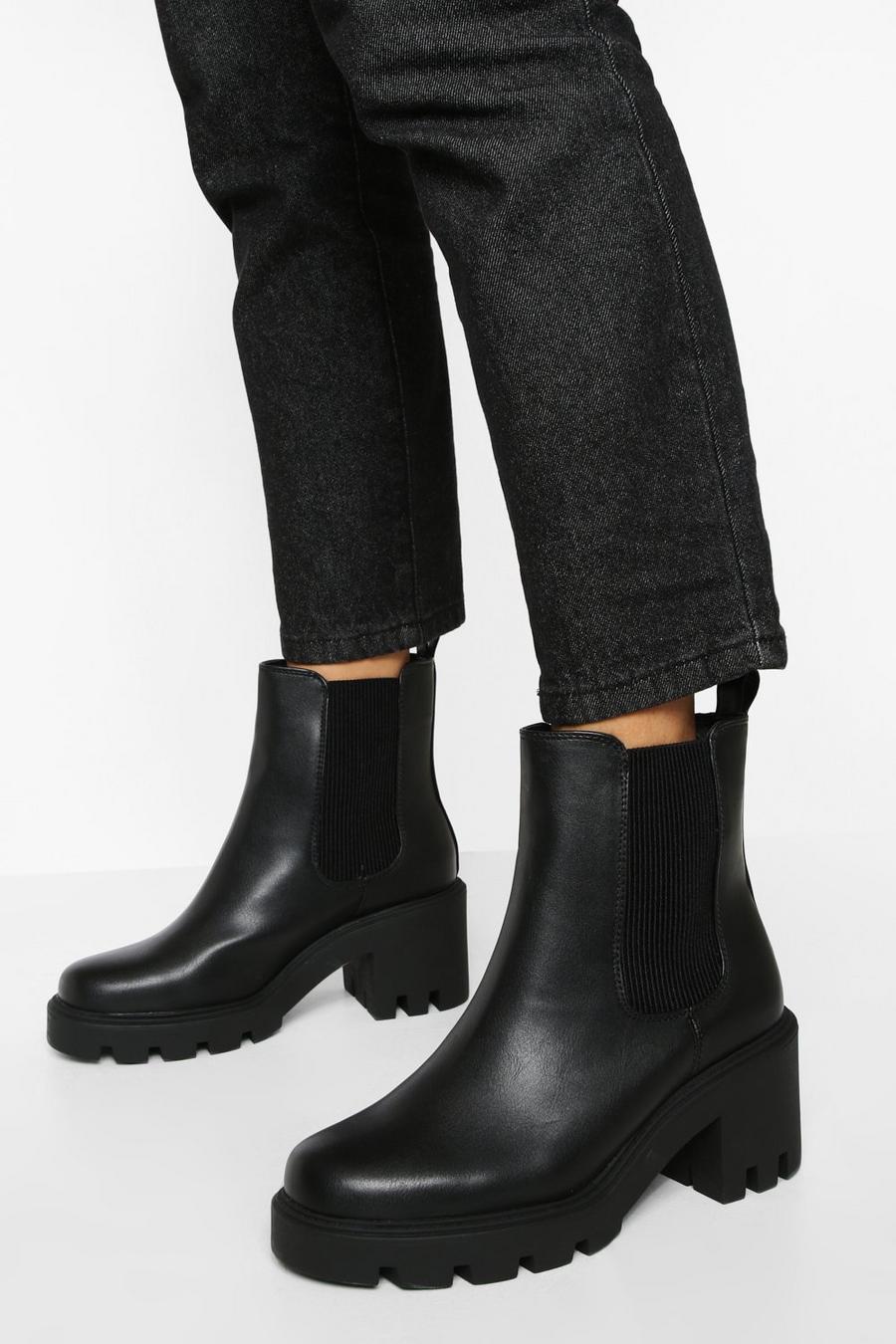 Black Wide Width Chunky Chelsea Boots image number 1