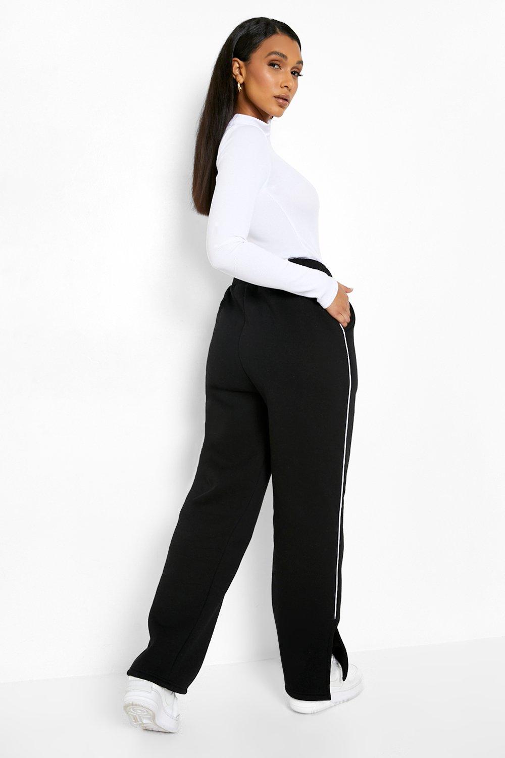 Piping Detail Wide Leg Split Hem Joggers