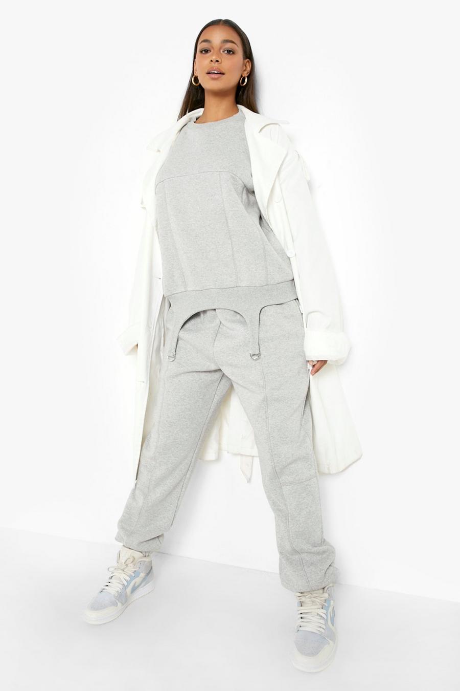 Grey marl Corset Detail Sweater Tracksuit image number 1