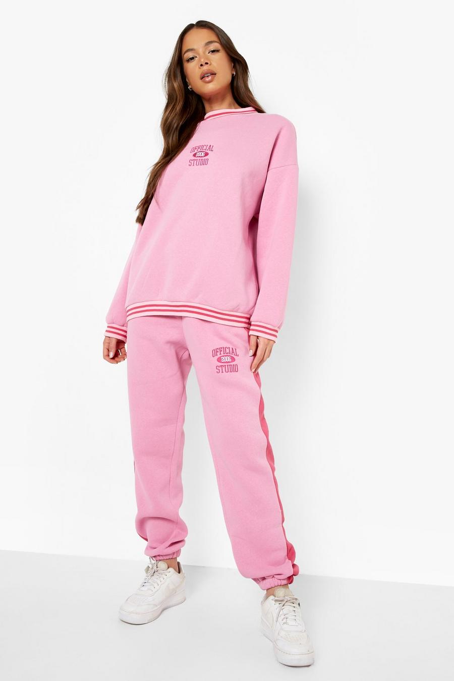 Pink Official Studio Tape Detail Sweater Tracksuit image number 1