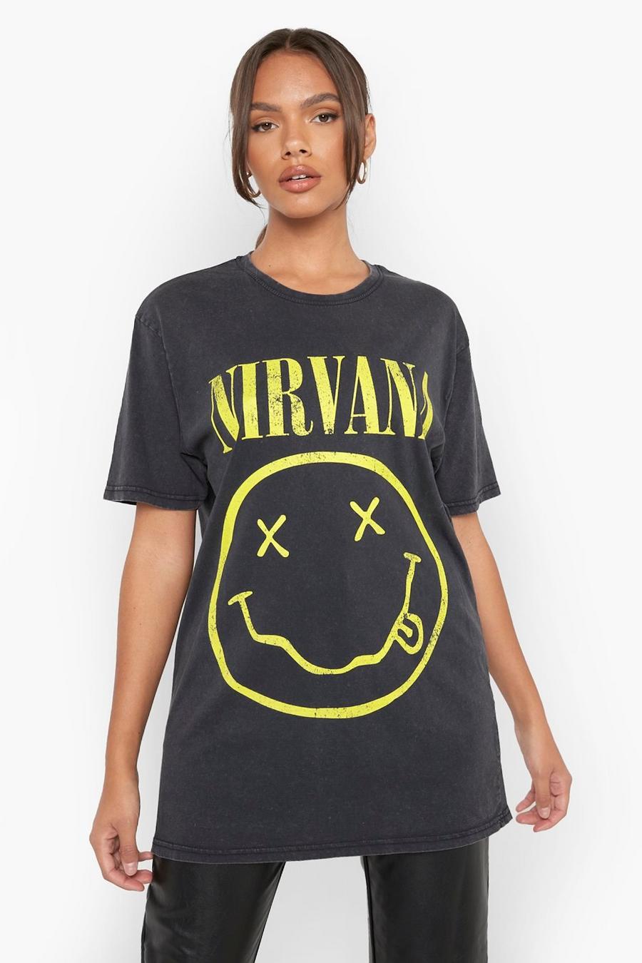 Camiseta con lavado de ácido y estampado de Nirvana, Charcoal image number 1