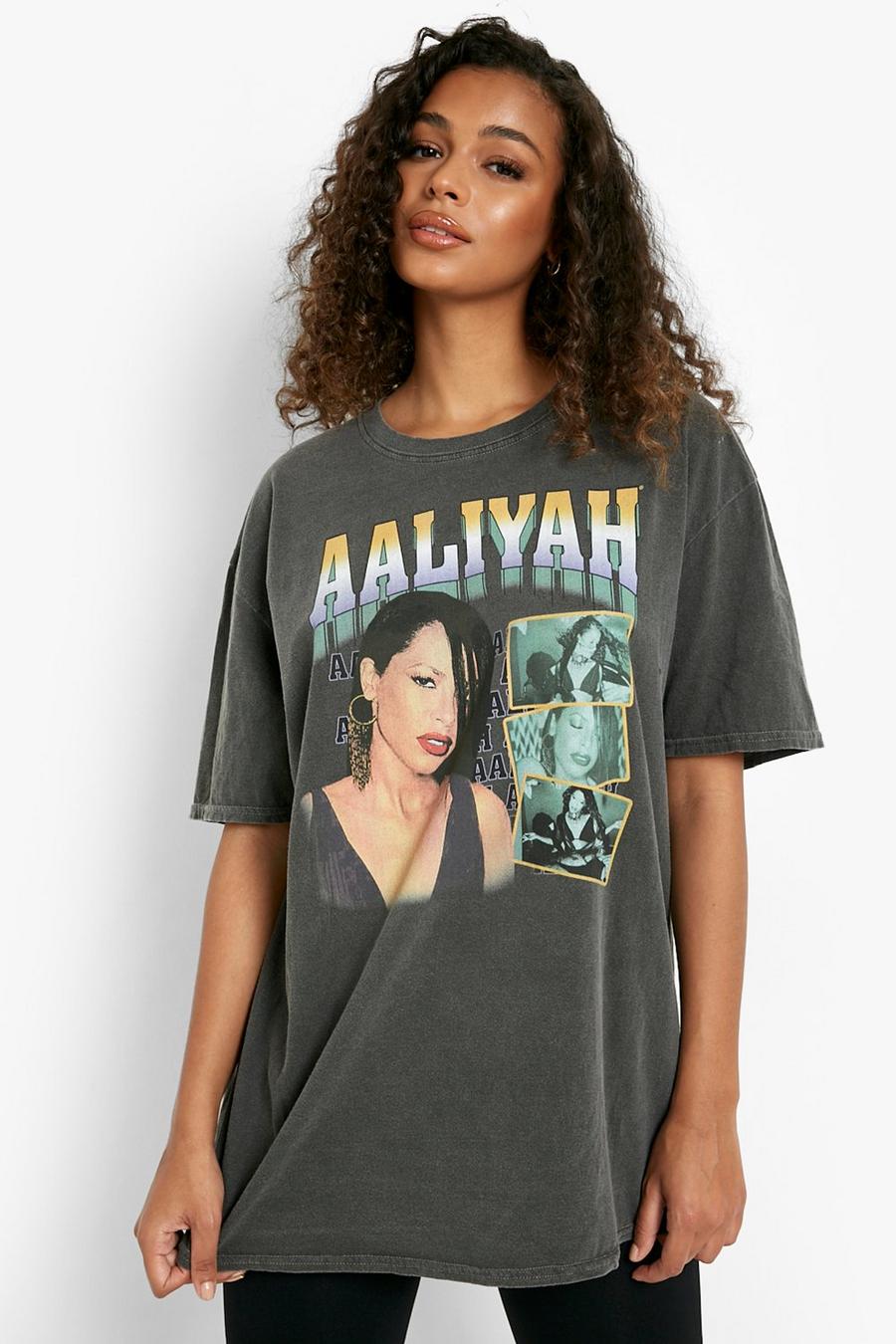 T-Shirt mit Acid-Waschung und Alliyah-Print, Charcoal image number 1