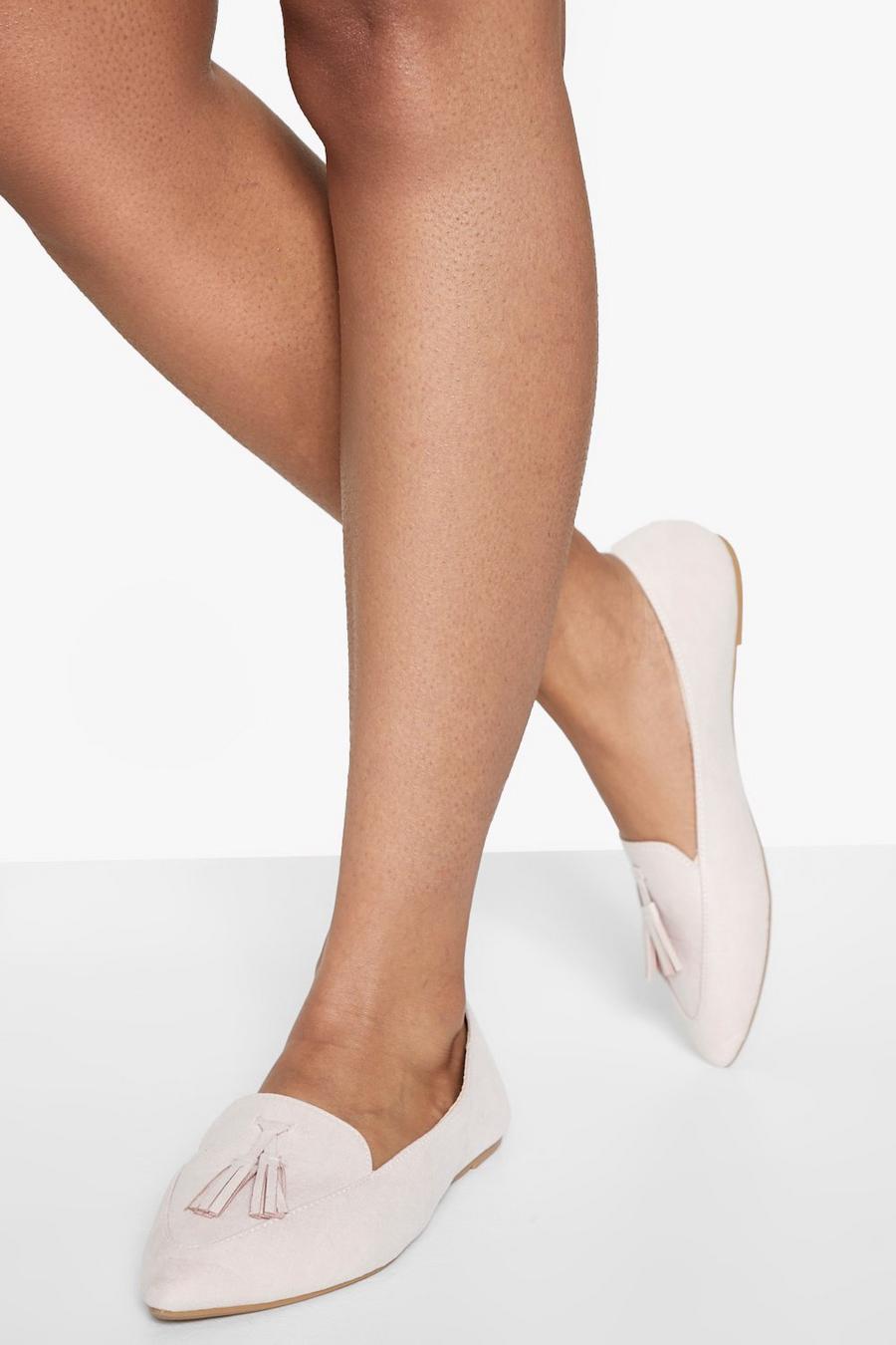 Nude Wide Fit Pointed Toe Tassel Detail Ballet Flats