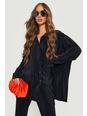 Black Plisse Oversized Relaxed Fit Shirt 