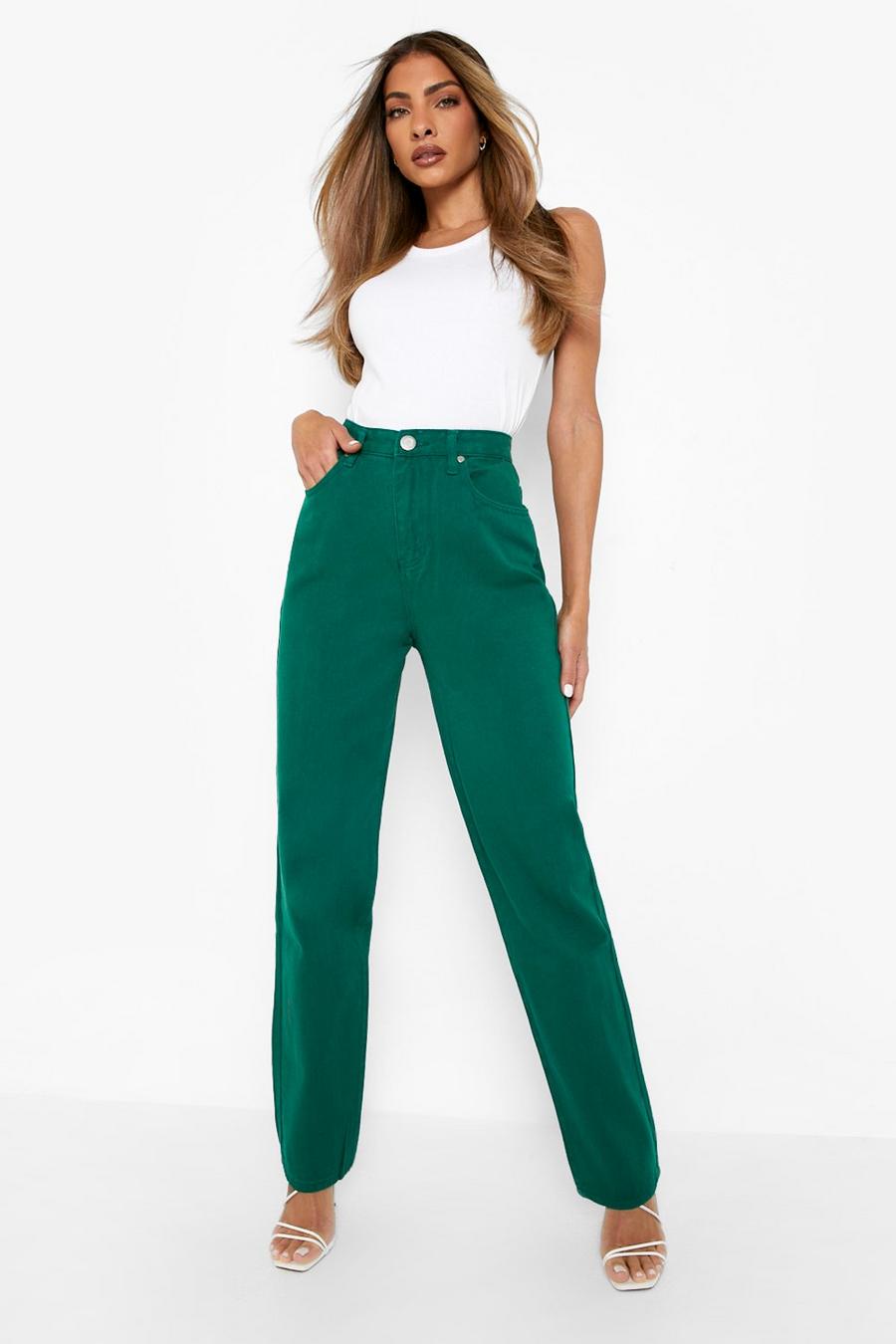 Gerade Jeans mit hohem Bund, Green vert
