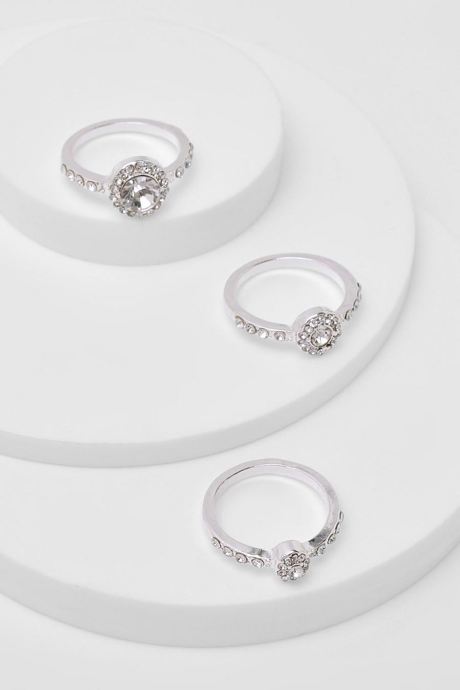 Silver Simple Diamante 3 Pack Rings image number 1