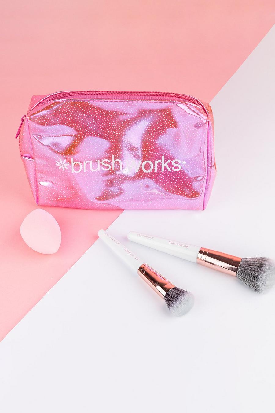 Pink Brushworks Set med sminkborste och svamp image number 1