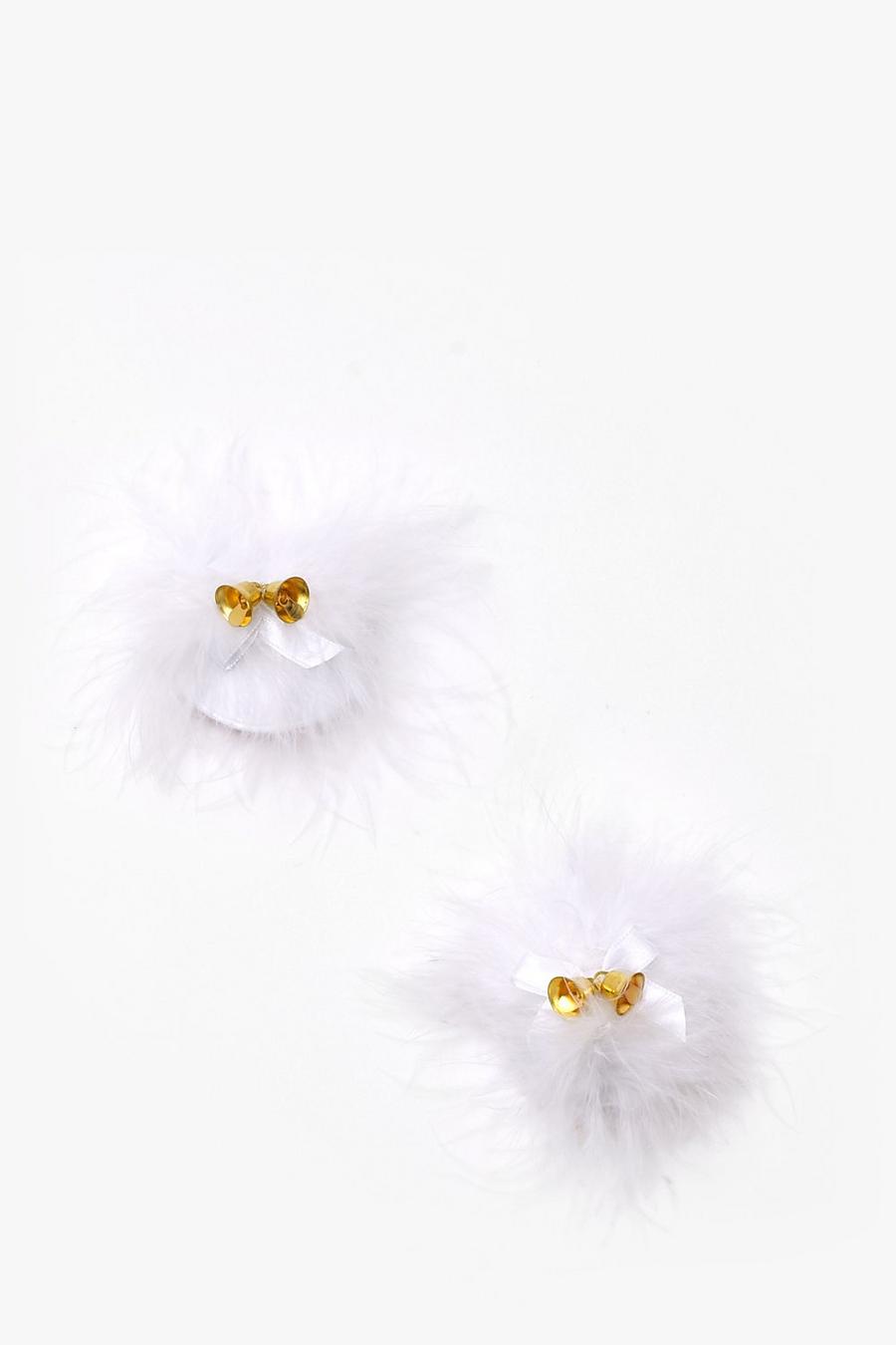 Copricapezzoli natalizi con piume e campanelle, White blanco image number 1