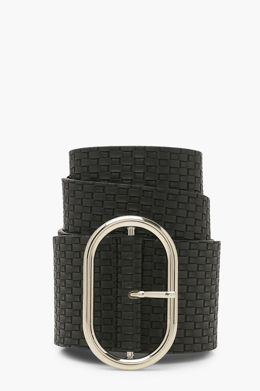 Black Oversized Woven Pu Belt image number 1
