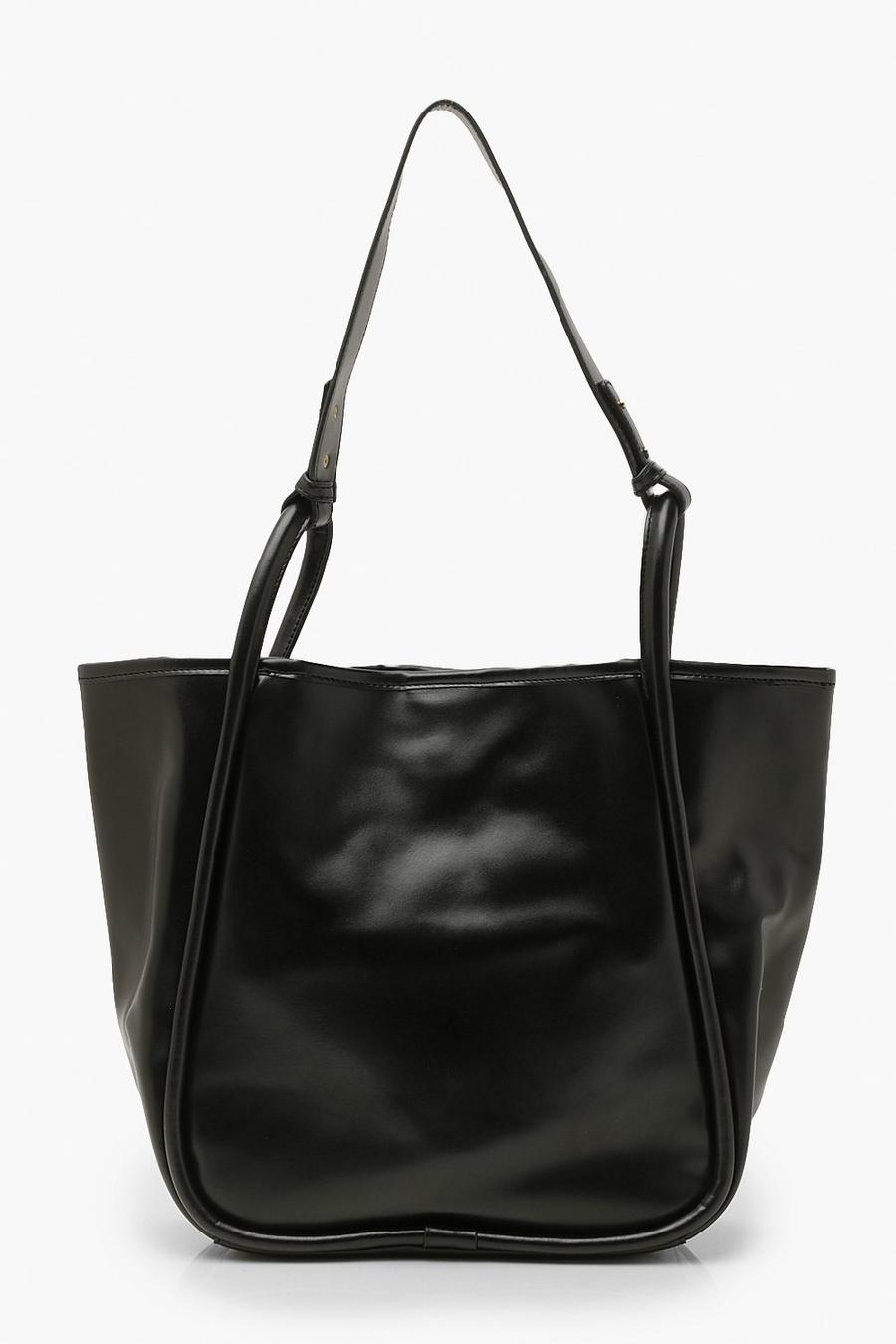 Black Structured One Strap Pu Tote image number 1