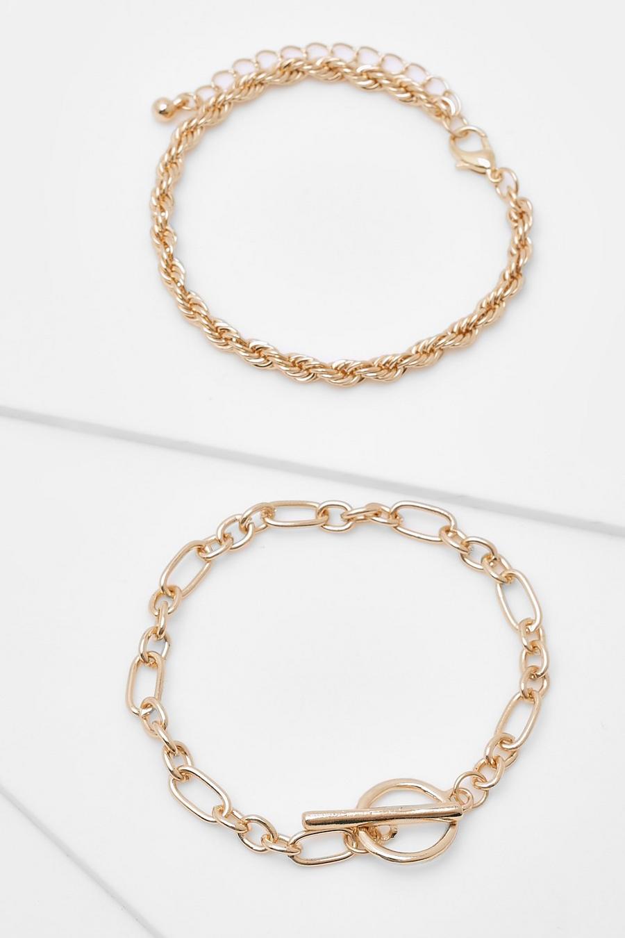 Gold T Bar Chain Link Bracelet Pack image number 1