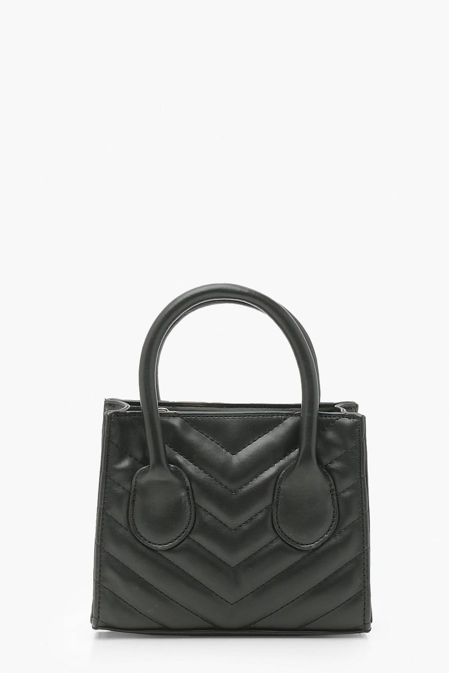 Black Quilted Top Handle Tote
