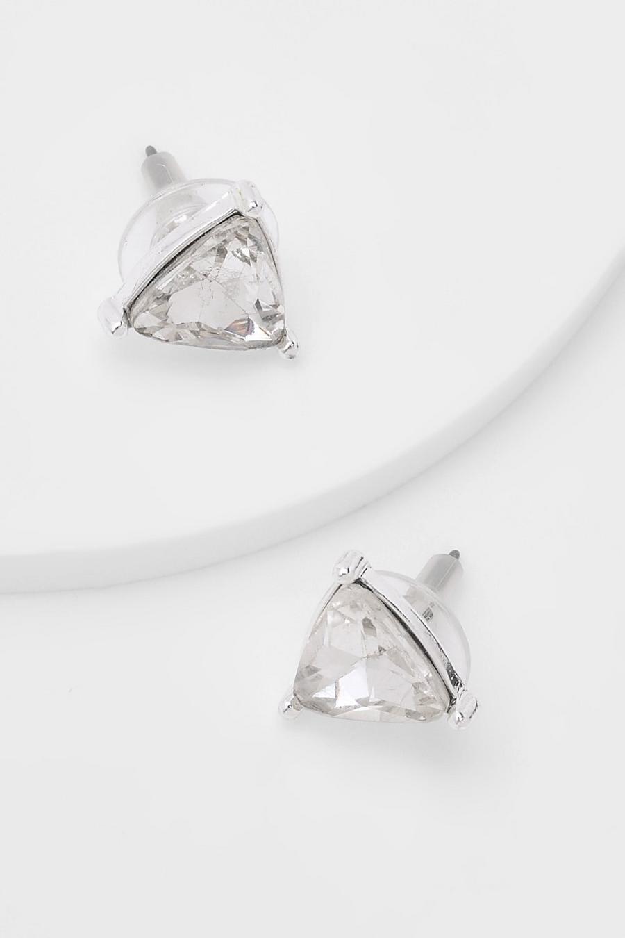 Silver Simple Diamante Studs image number 1