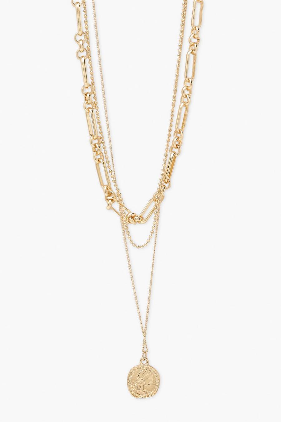 Gold Coin Twisted Chain Layered Necklace image number 1