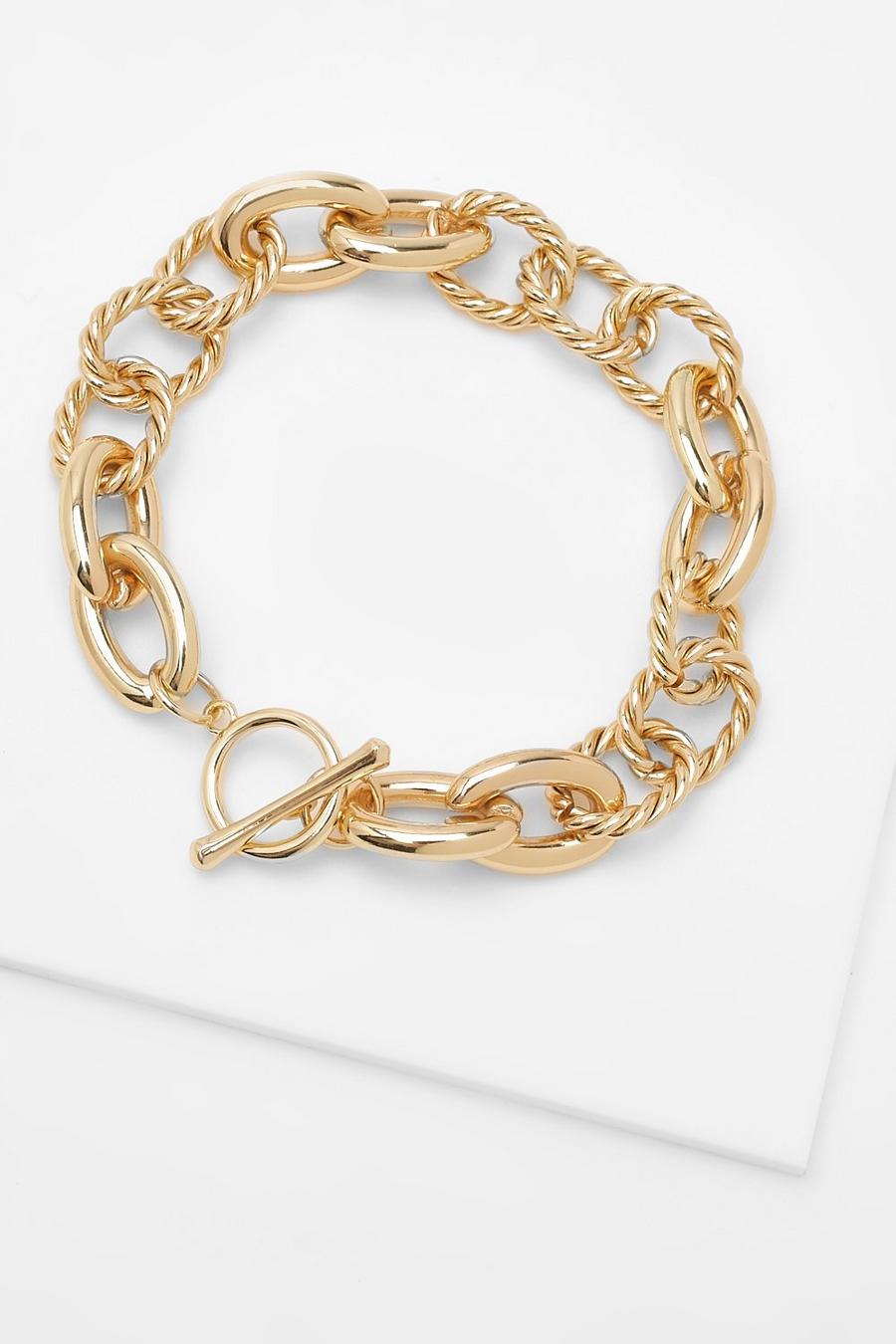 Gold Chunky T-bar Chain Link Bracelet image number 1